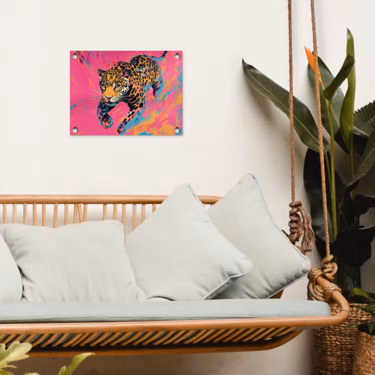 Luipaard - Roze - Oranje - Blauw - Verf tuinposter los doek klein -sfeer7