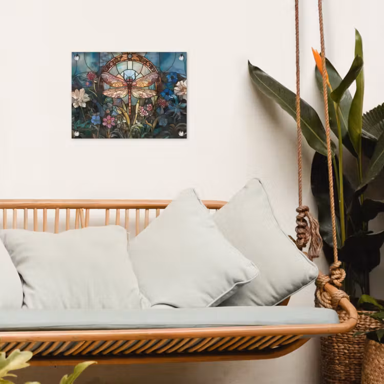 Libelle - Mozaïek - Bloemen - Kleurrijk tuinposter los doek klein -sfeer7