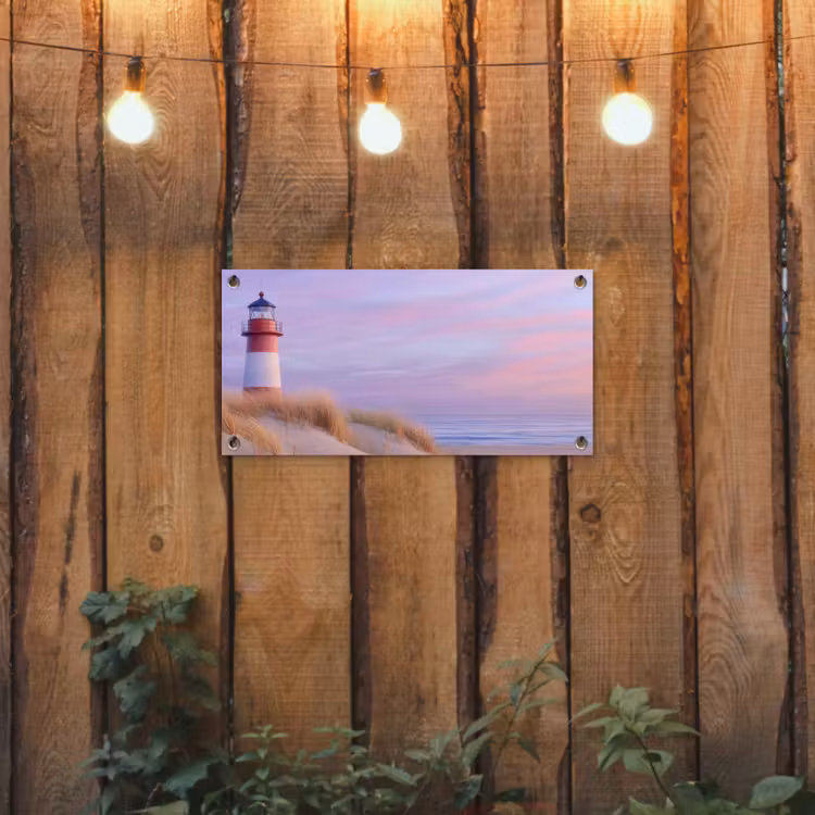 Vuurtoren - Duinen - Zonsondergang tuinposter los doek klein -sfeer1
