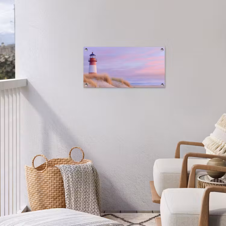 Vuurtoren - Duinen - Zonsondergang tuinposter los doek klein -sfeer8