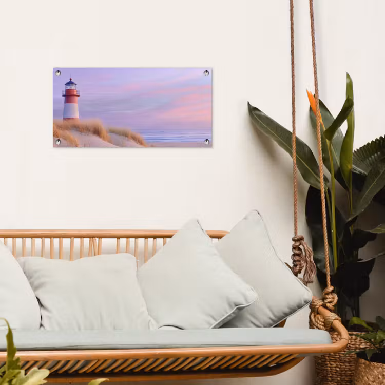 Vuurtoren - Duinen - Zonsondergang tuinposter los doek klein -sfeer7