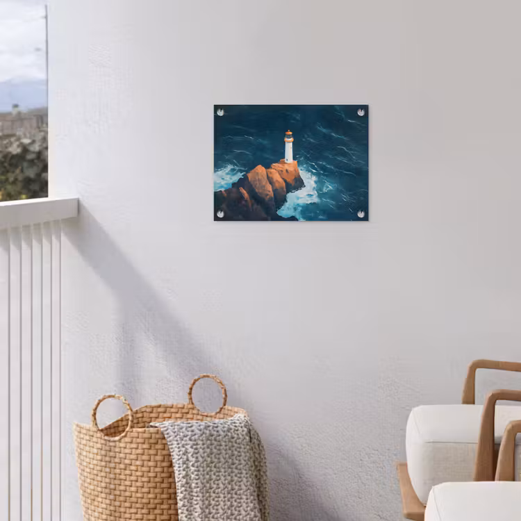 Vuurtoren - Rots - Zee - Golven tuinposter los doek klein -sfeer8