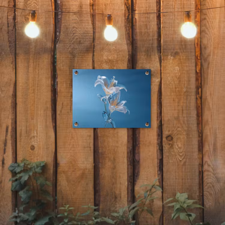 Lelies - Blauw - Glazen tuinposter los doek klein -sfeer1