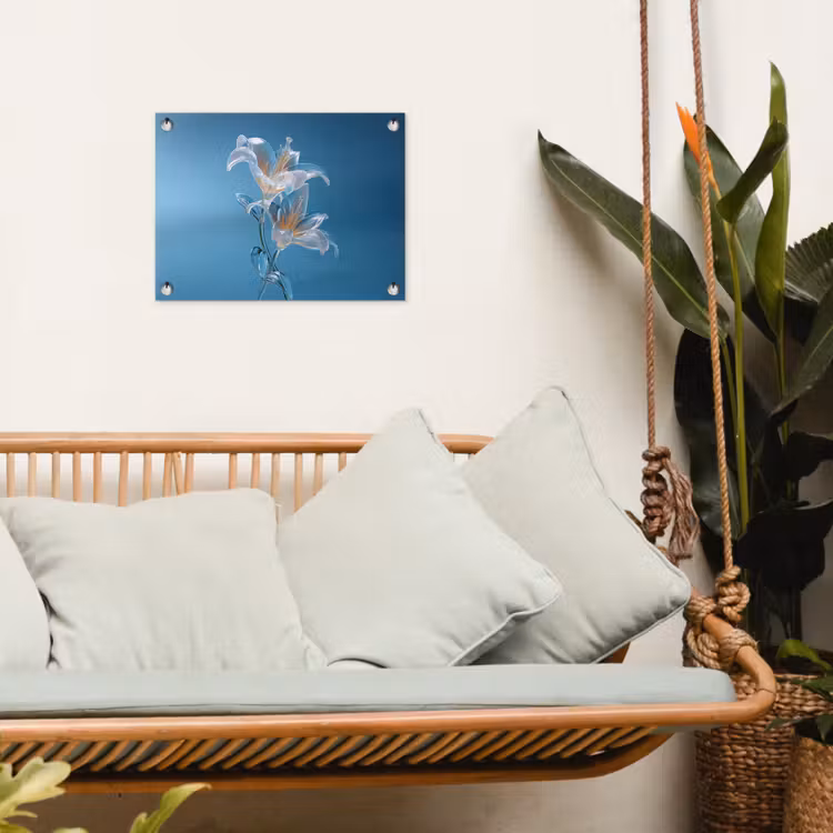 Lelies - Blauw - Glazen tuinposter los doek klein -sfeer7