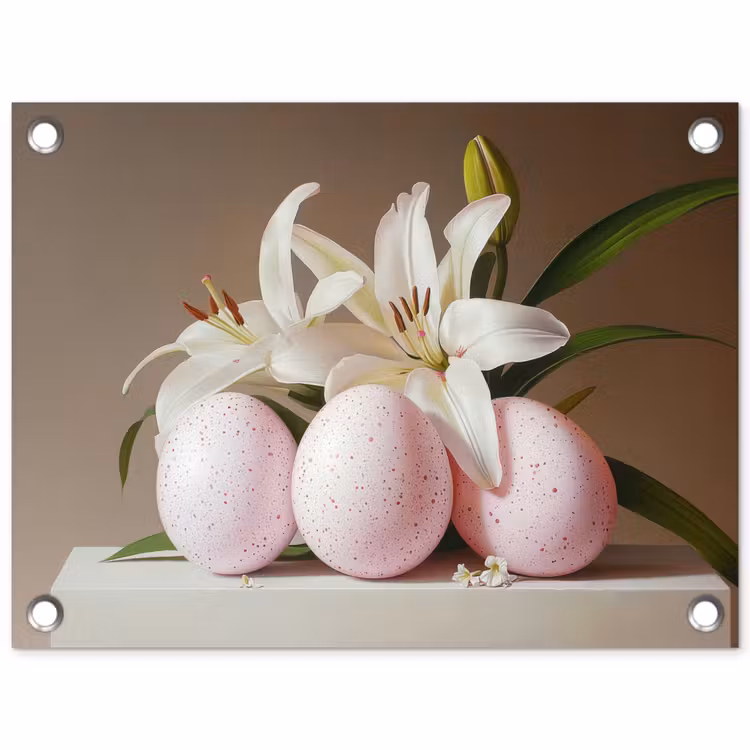 Lelies - Eieren - Pasen tuinposter los doek klein -3d