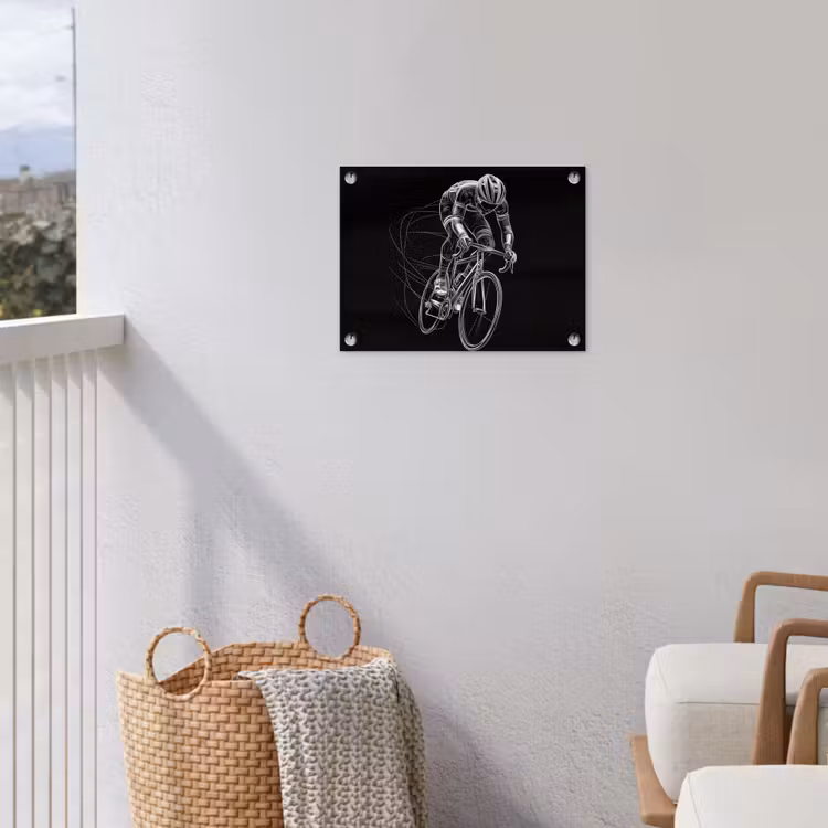 Lijntekening - Wit - Wielrennen - Snelheid tuinposter los doek klein -sfeer8
