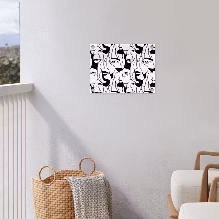 Lijnen - Gezichten - Zwart - Wit tuinposter los doek klein 239 -sfeer8