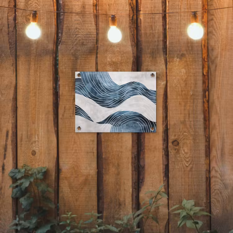 Lijnen - Golven - Abstract - Blauw tuinposter los doek klein -sfeer1