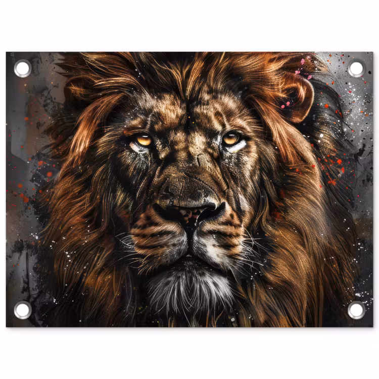 Leeuw - Dieren - Portret - Zwart - Luxe tuinposter los doek klein -3d