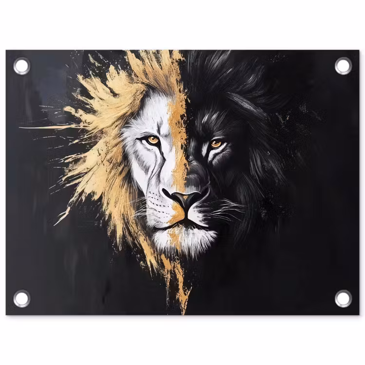 Leeuw - Gesplitst - Zwart - Lijn tuinposter los doek klein -3d