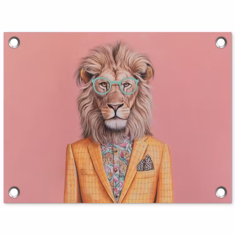 Leeuw - Pak - Geruit - Bril tuinposter los doek klein -3d