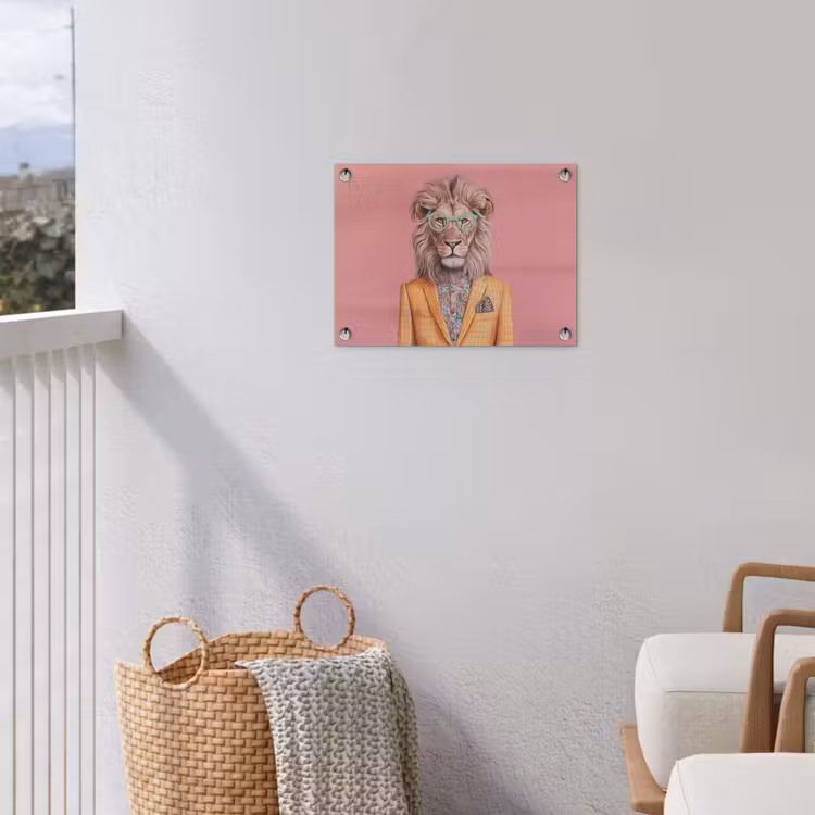 Leeuw - Pak - Geruit - Bril tuinposter los doek klein -sfeer8