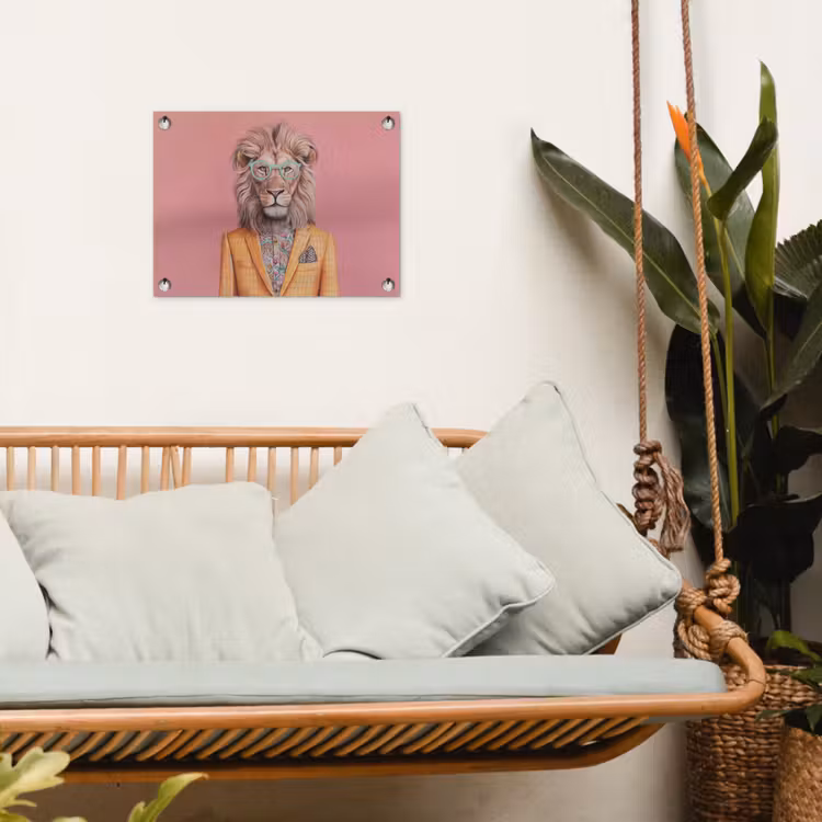 Leeuw - Pak - Geruit - Bril tuinposter los doek klein -sfeer7