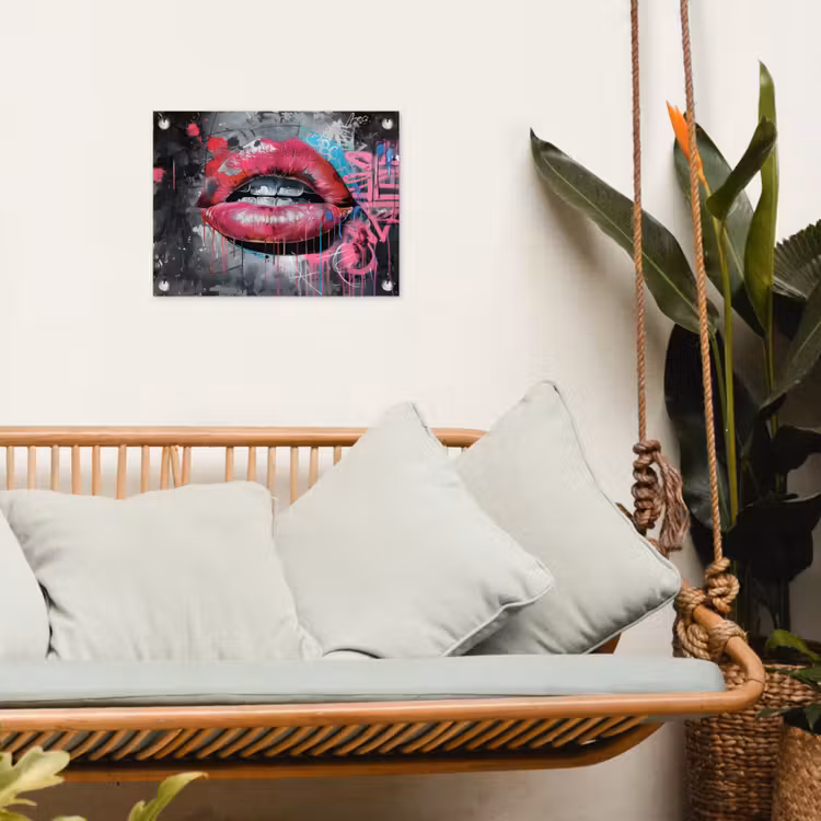 Lippen - Felroze - Graffiti - Verfstrepen tuinposter los doek klein -sfeer7
