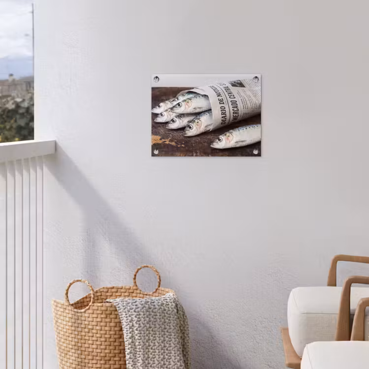 Garden Poster - Little Sardine - newspaper - cutting board - Sardientje - krant - snijplank tuinposter los doek klein