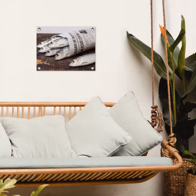 Garden Poster - Little Sardine - newspaper - cutting board - Sardientje - krant - snijplank tuinposter los doek klein