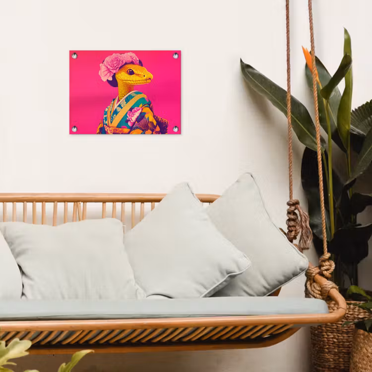 Hagedis - Bloemen - Roze - Kimono tuinposter los doek klein -sfeer7