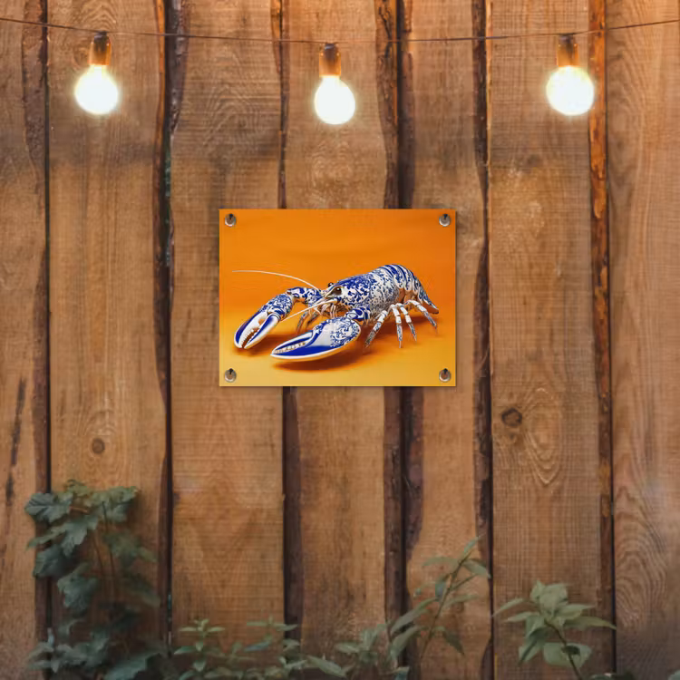 Kreeft - Delftsblauw - Schild - Stoer - Oranje tuinposter los doek klein -sfeer1