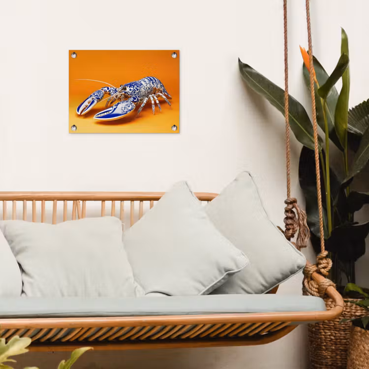 Kreeft - Delftsblauw - Schild - Stoer - Oranje tuinposter los doek klein -sfeer7