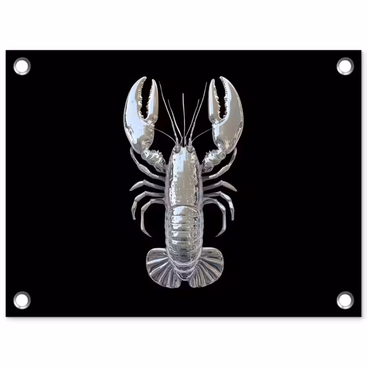 Kreeft - Zilver - Metallic - Luxe tuinposter los doek klein -3d