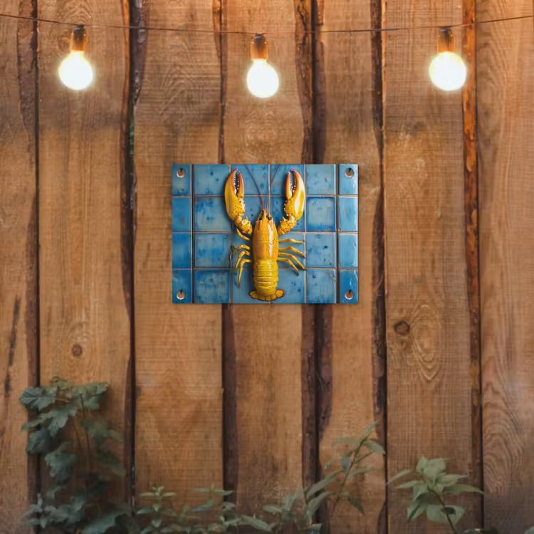 Kreeft - Geel - Blauw - Tegels tuinposter los doek klein -sfeer1