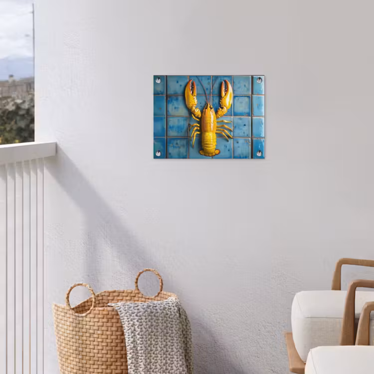 Kreeft - Geel - Blauw - Tegels tuinposter los doek klein -sfeer8
