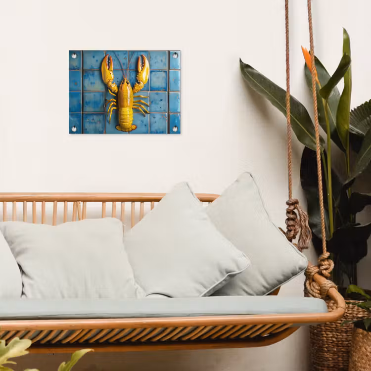 Kreeft - Geel - Blauw - Tegels tuinposter los doek klein -sfeer7