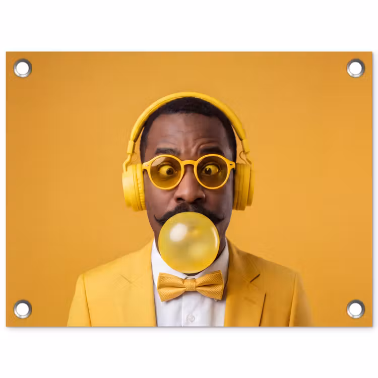 Man - Bubblegum - Portret - Geel - Modern tuinposter los doek klein -3d
