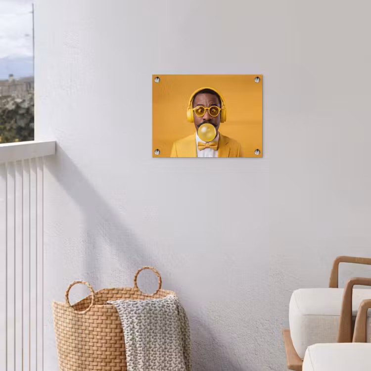 Man - Bubblegum - Portret - Geel - Modern tuinposter los doek klein -sfeer8