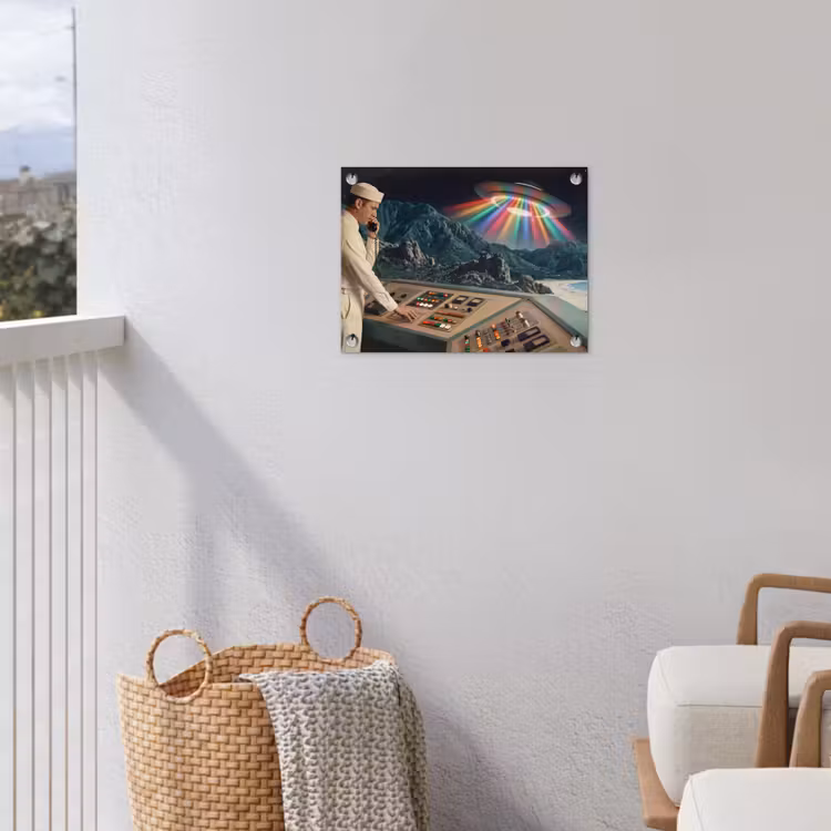 Garden Poster - Man - Control Room - Beach - Man - Controlekamer - Strand tuinposter los doek klein