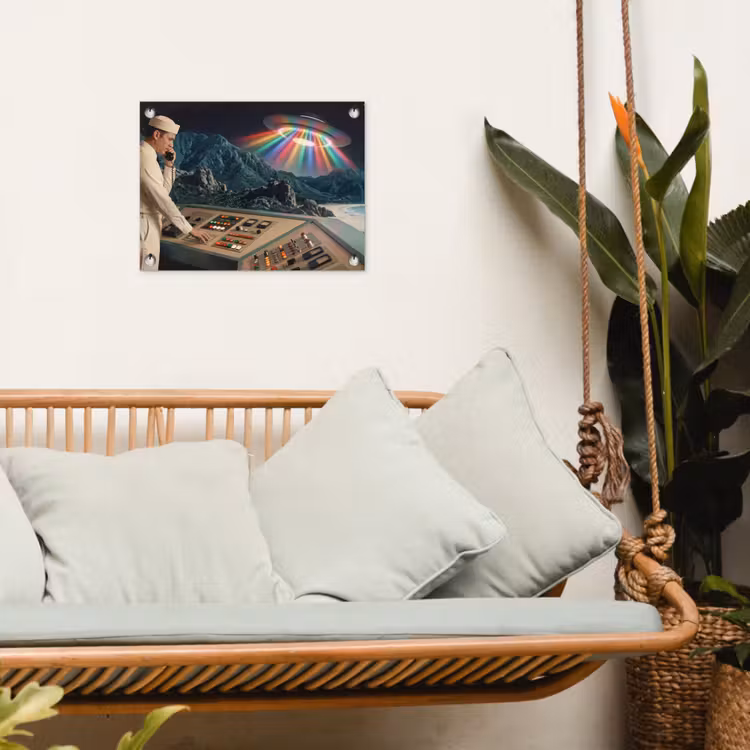 Garden Poster - Man - Control Room - Beach - Man - Controlekamer - Strand tuinposter los doek klein
