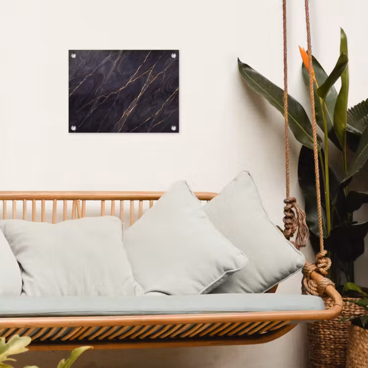 Marmer - Goudaders - Abstract - Modern - Zwart tuinposter los doek klein -sfeer7