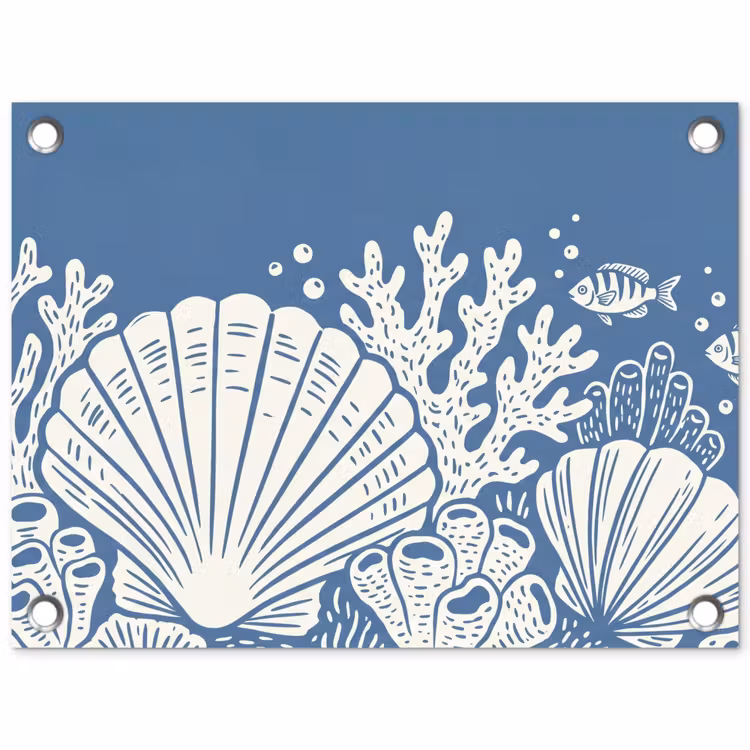 Zeeleven - Koraal - Schelp - Vis - Illustratie - Onderwater tuinposter los doek klein -3d