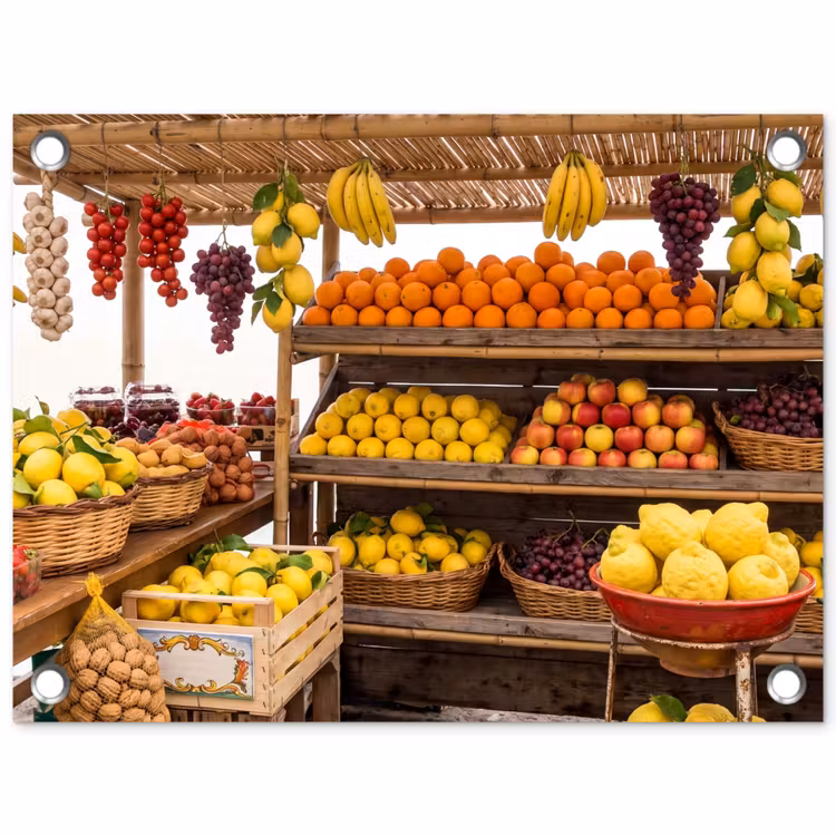 Garden Poster - Market Stall - Fruit - Fresh - Marktkraam - Fruit - Vers tuinposter los doek klein