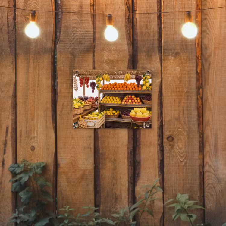 Garden Poster - Market Stall - Fruit - Fresh - Marktkraam - Fruit - Vers tuinposter los doek klein