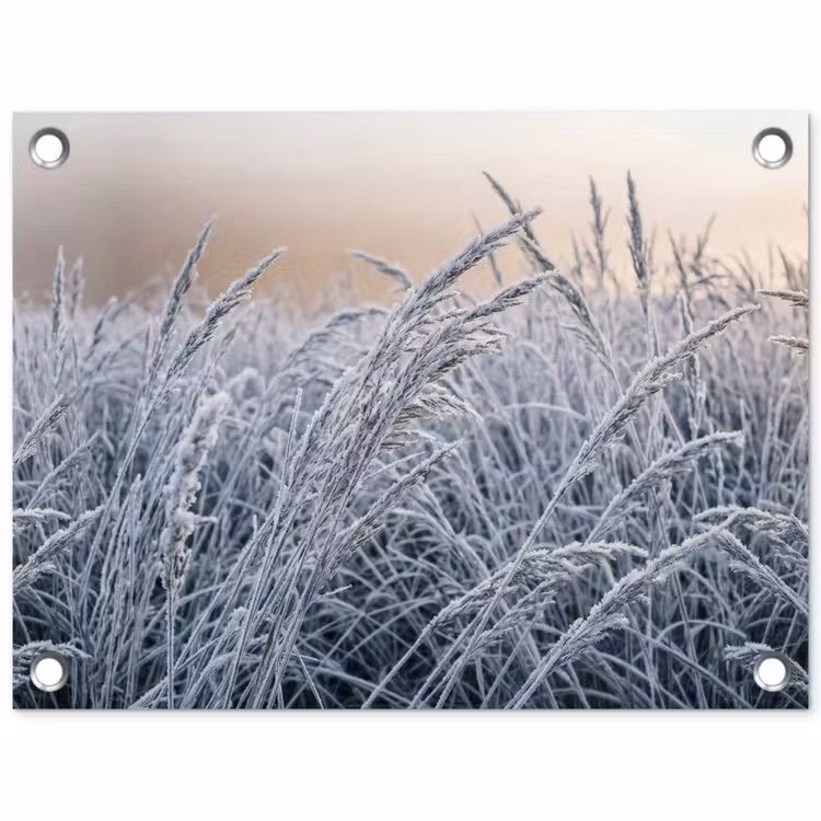 Rijp - Gras - Kristallen - Winter - Minimalistisch tuinposter los doek klein -3d