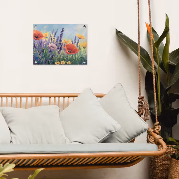 Weide - Bloemen - Kleurrijk tuinposter los doek klein -sfeer7