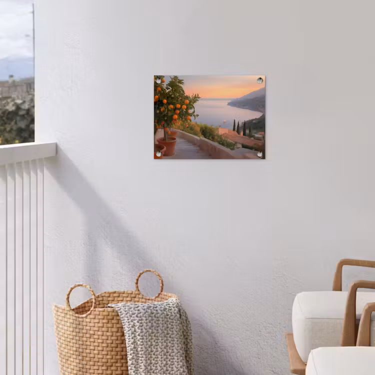 Middelandse zee - Sinaasappel - Heuvels - Zee tuinposter los doek klein -sfeer8