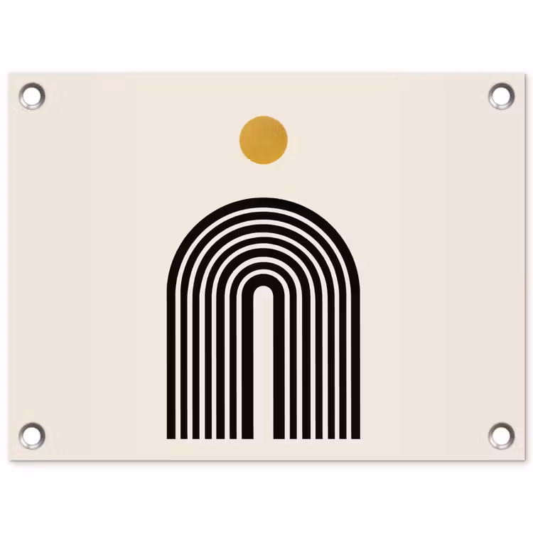 Minimalistisch - Zwarte boog - Gouden cirkel tuinposter los doek klein -3d