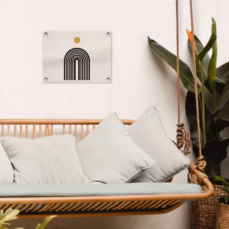 Minimalistisch - Zwarte boog - Gouden cirkel tuinposter los doek klein -sfeer7