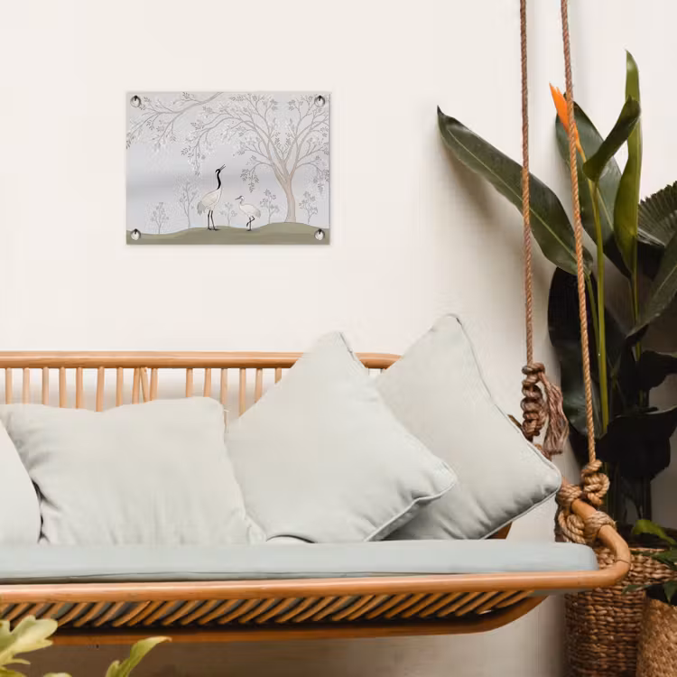Minimalistisch - Kraanvogels - Blauw tuinposter los doek klein -sfeer7