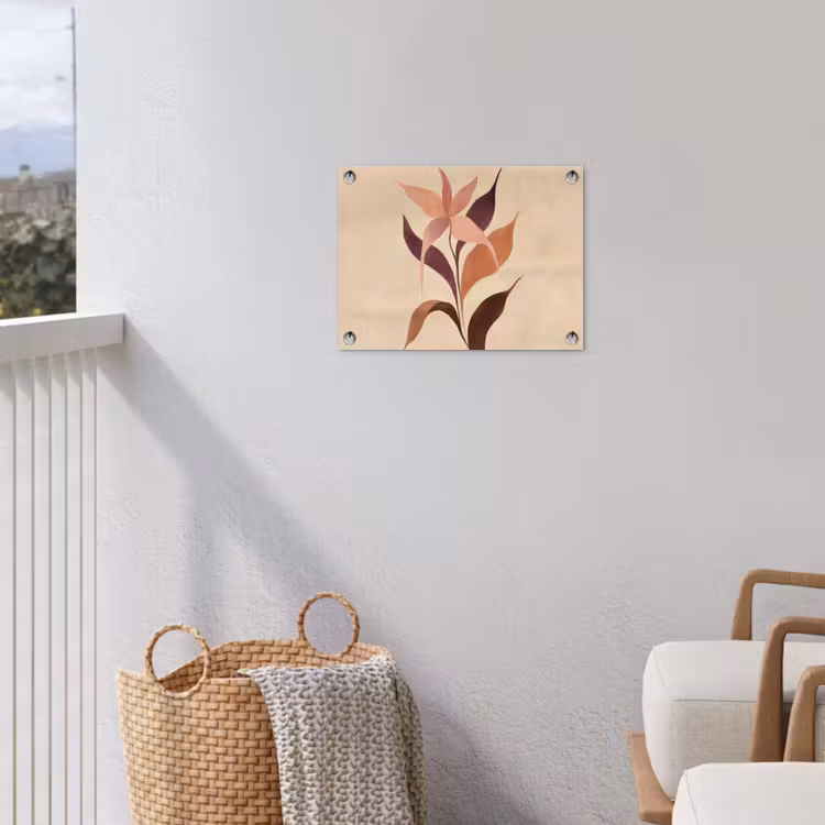 Minimalistisch - Bloem - Bladeren - Beige tuinposter los doek klein -sfeer8