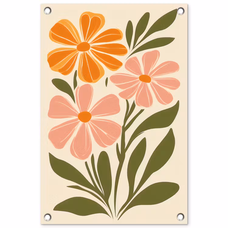 Minimalistisch - Bloemen - Bladeren - Roze tuinposter los doek klein -3d