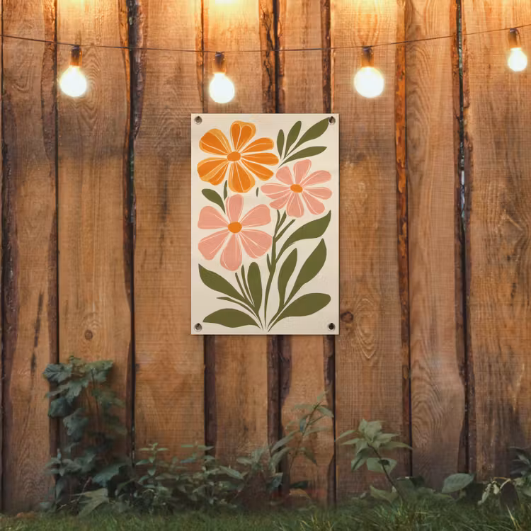 Minimalistisch - Bloemen - Bladeren - Roze tuinposter los doek klein -sfeer1