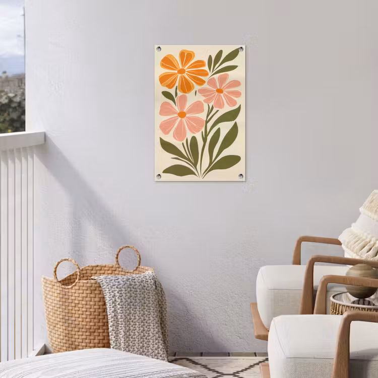 Minimalistisch - Bloemen - Bladeren - Roze tuinposter los doek klein -sfeer8