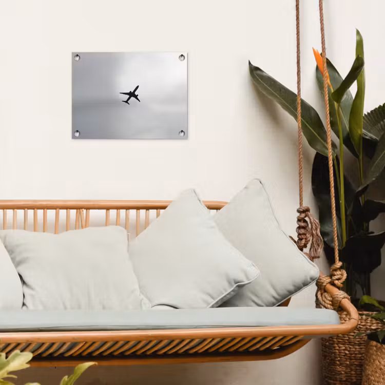 Minimalistisch - Silhouet - Zwart - Vliegtuig tuinposter los doek klein -sfeer7