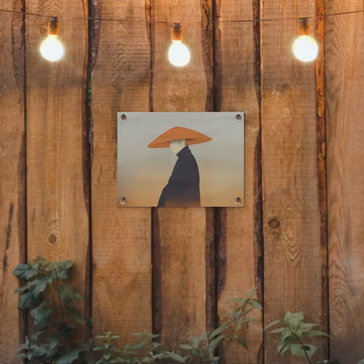 Minimalistisch - Silhouet - Oranje tuinposter los doek klein -sfeer1
