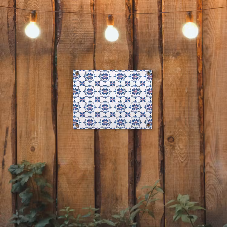Modern - Patroon - Blauw - Roze tuinposter los doek klein 239 -sfeer1