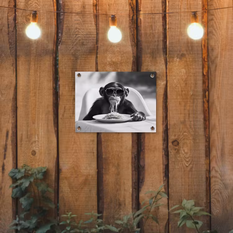Aap - Spaghetti - Zonnebril - Zwart wit - Cool - Dier tuinposter los doek klein -sfeer1