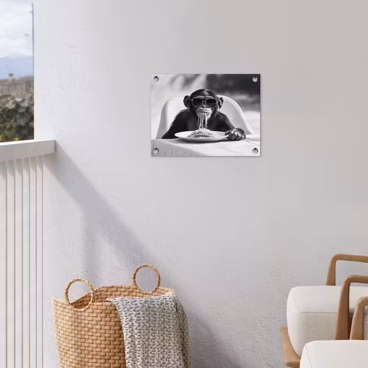 Aap - Spaghetti - Zonnebril - Zwart wit - Cool - Dier tuinposter los doek klein -sfeer8